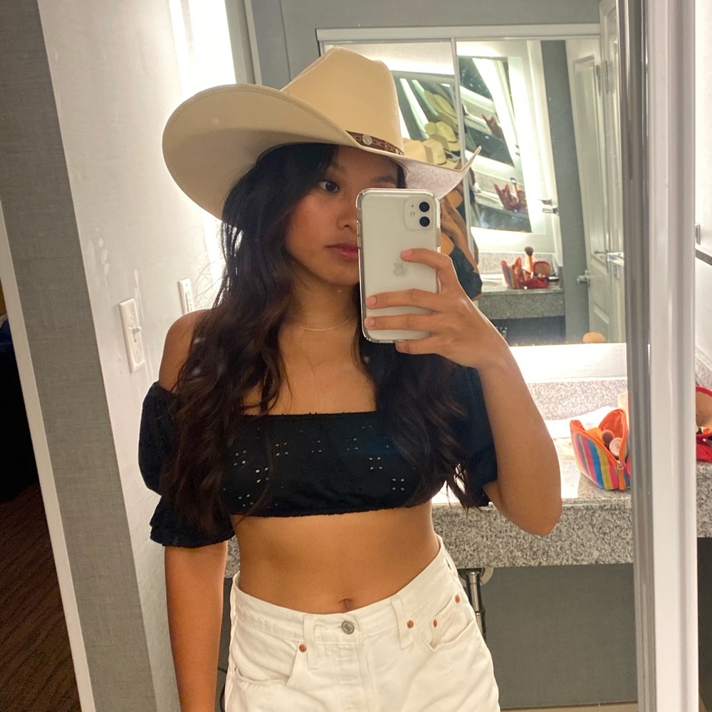 Black eyelet crop top
